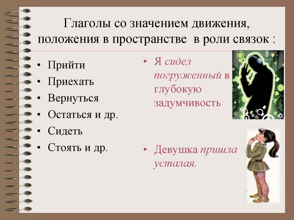 Глаголы со значением движения, положения в пространстве в роли связок :