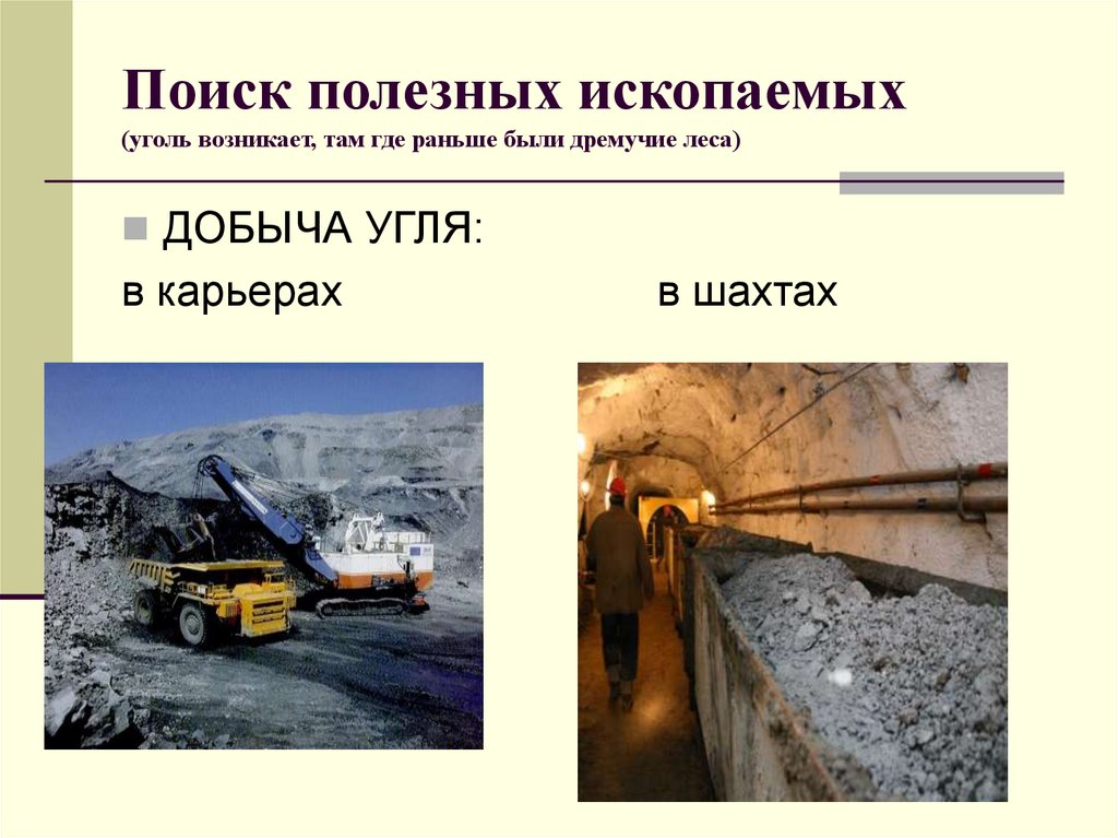 Поиск полезных ископаемых (уголь возникает, там где раньше были дремучие леса)