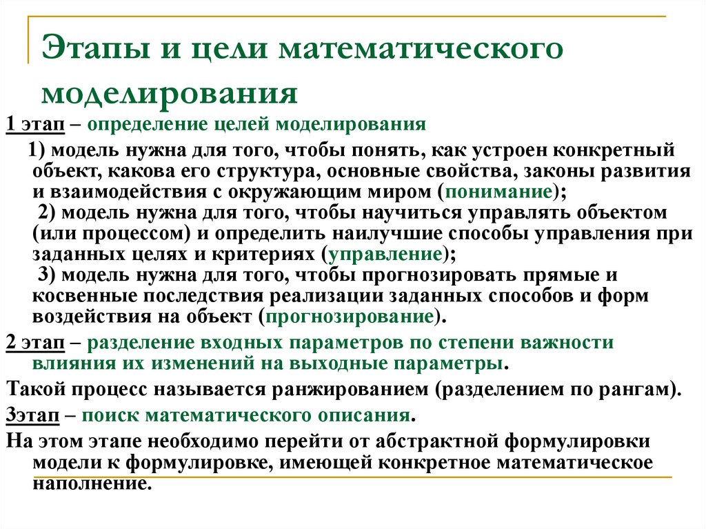 Этапы и цели математического моделирования