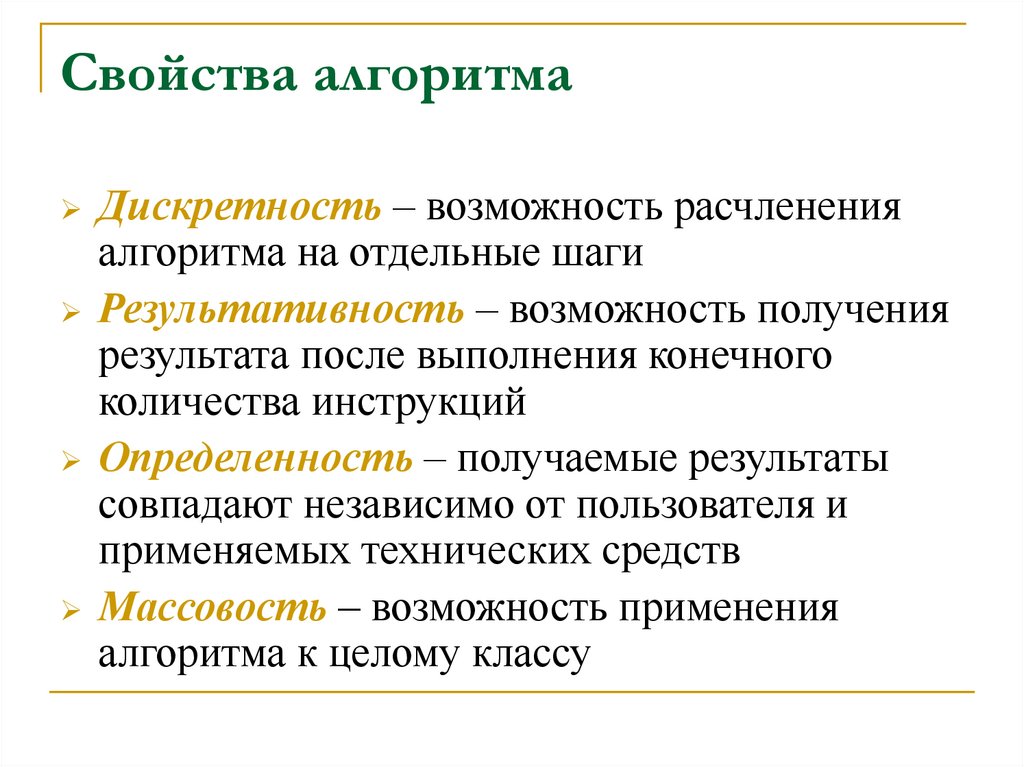 Свойства алгоритма