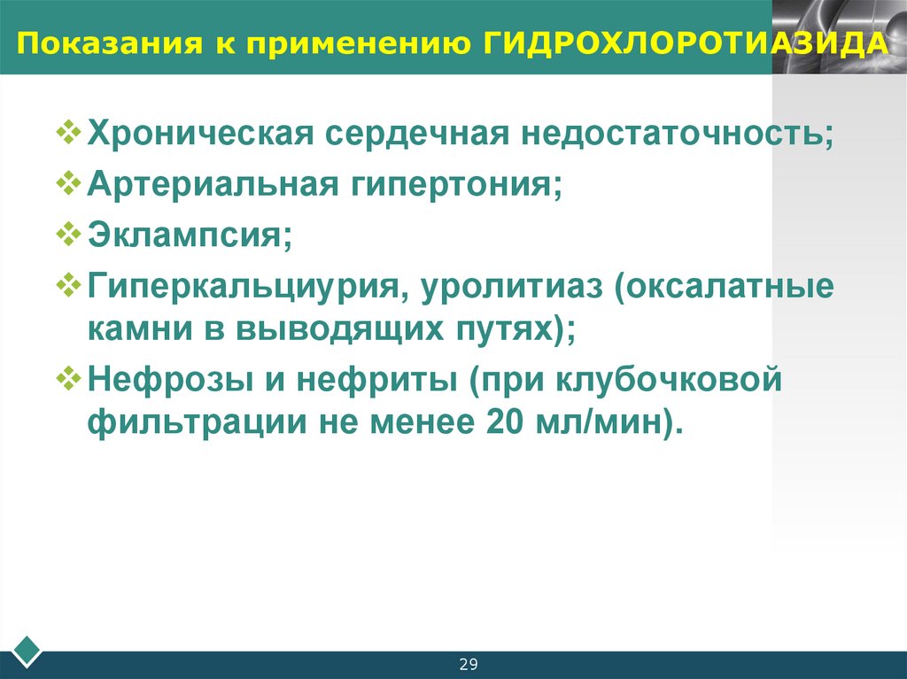 Показания к применению ГИДРОХЛОРОТИАЗИДА