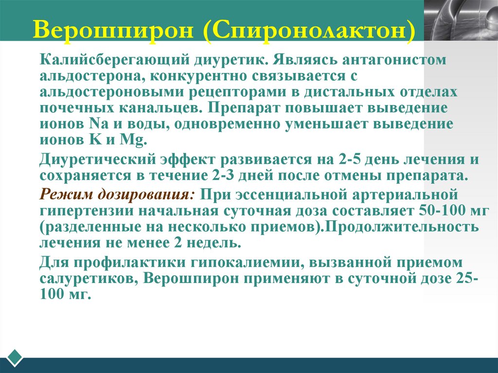 Верошпирон (Спиронолактон)