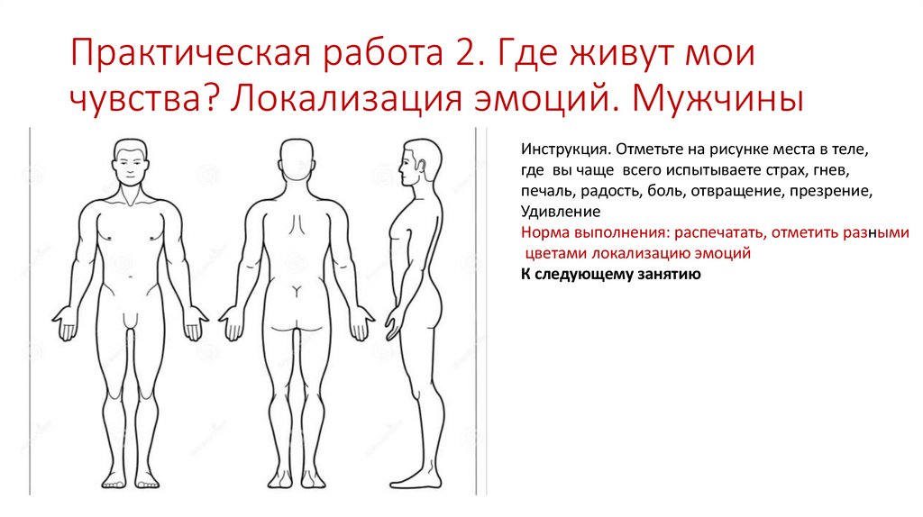 Практическая работа 2. Где живут мои чувства? Локализация эмоций. Мужчины