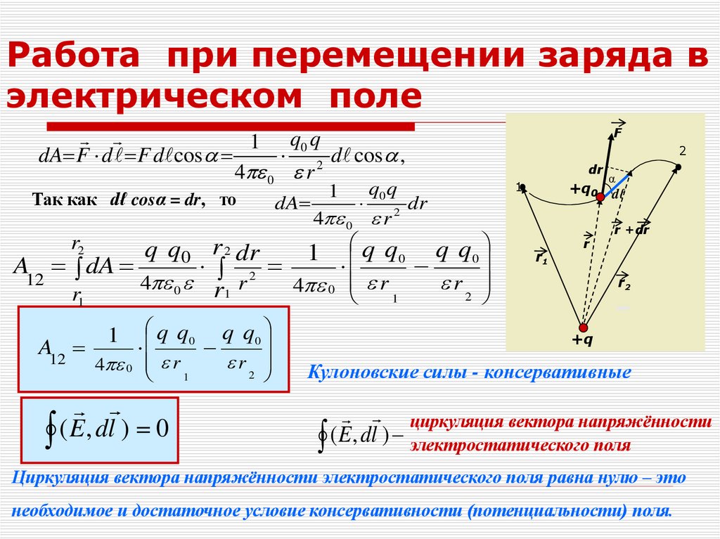 Работа при перемещении заряда в электрическом поле
