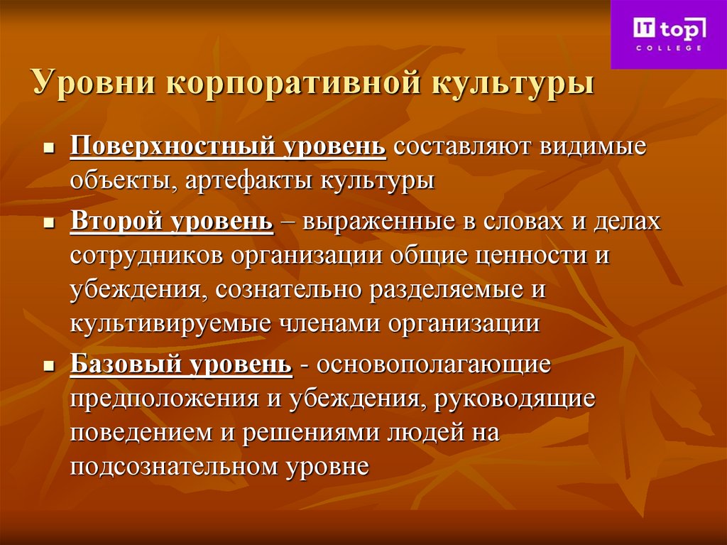Уровни корпоративной культуры