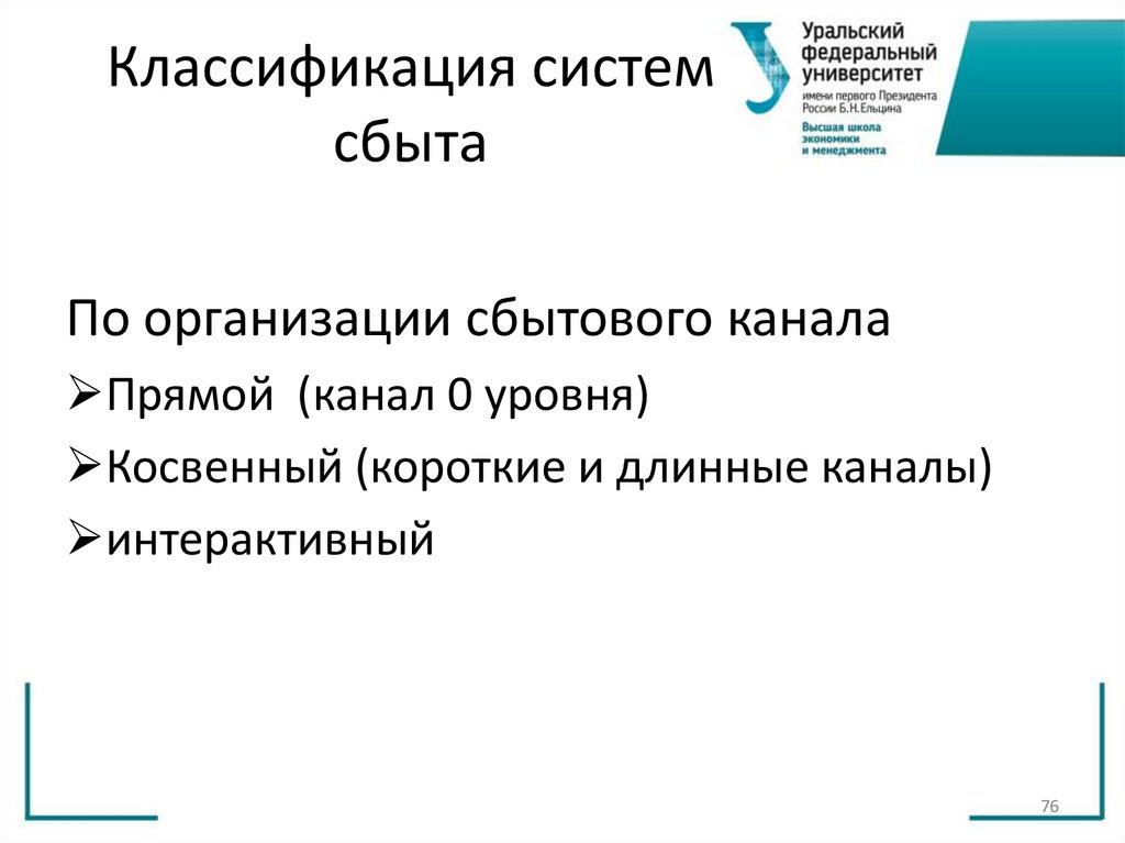 Классификация систем сбыта