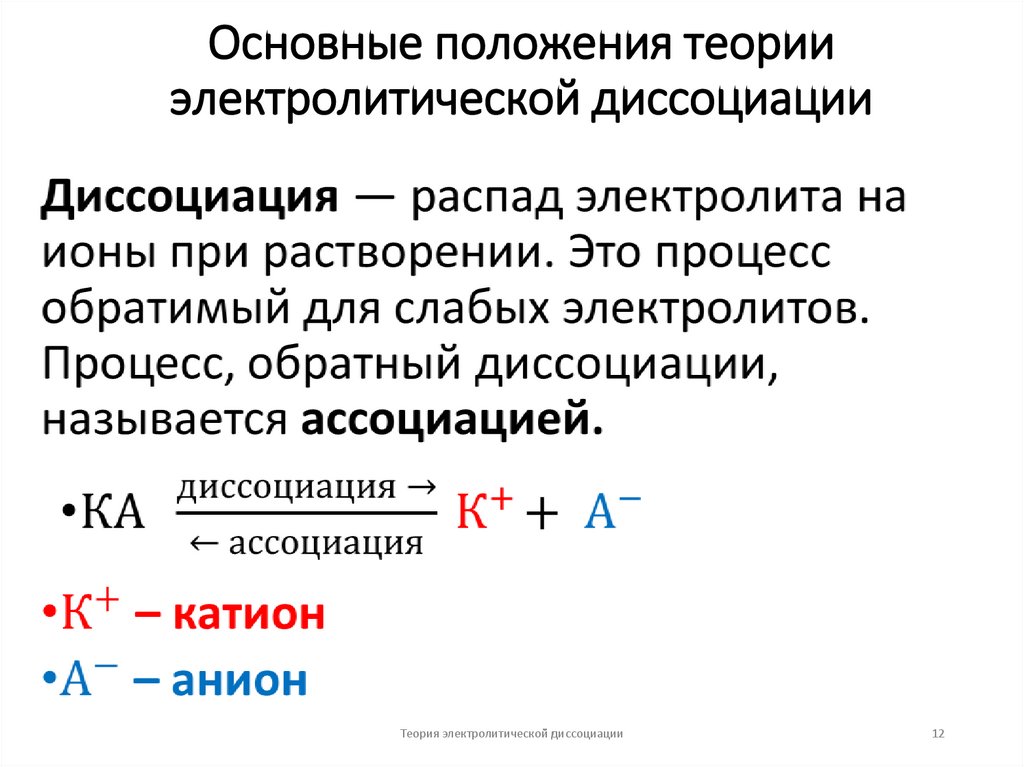 Основные положения теории электролитической диссоциации