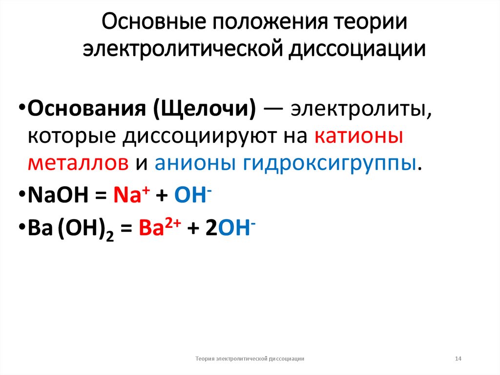 Основные положения теории электролитической диссоциации