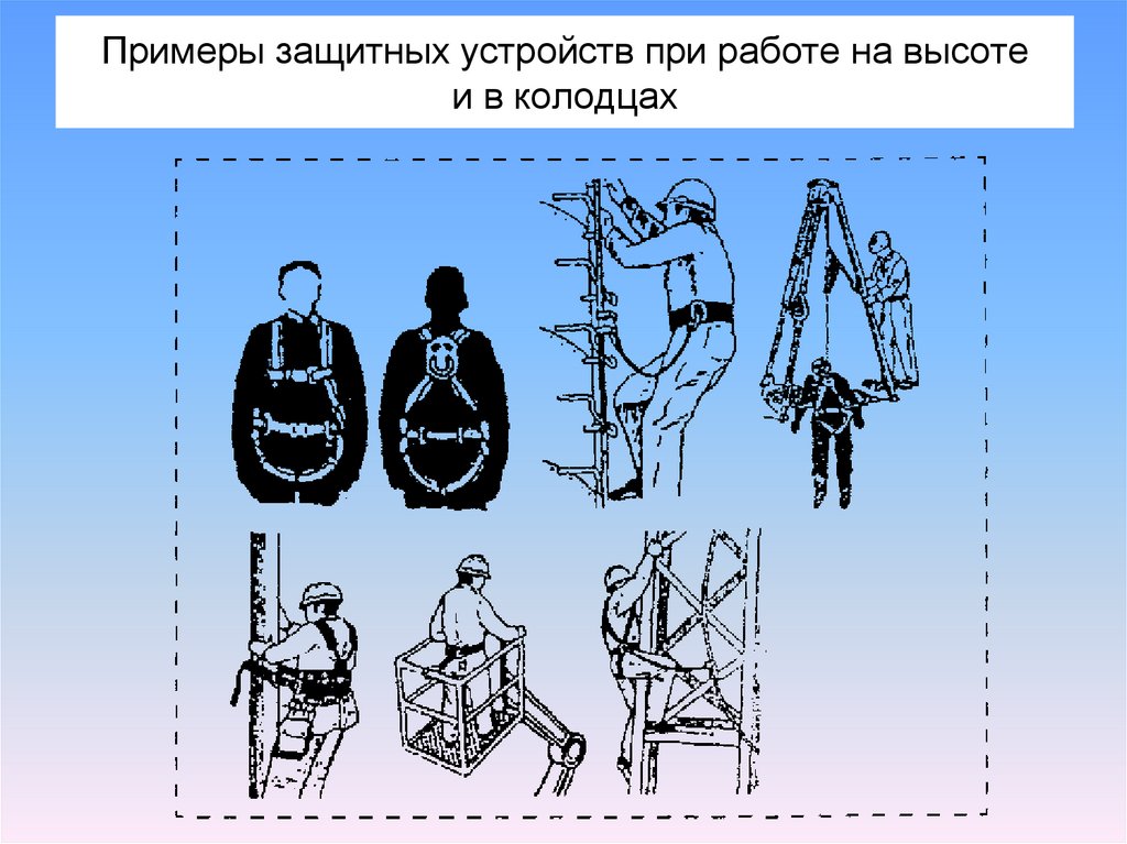 Примеры защитных устройств при работе на высоте и в колодцах