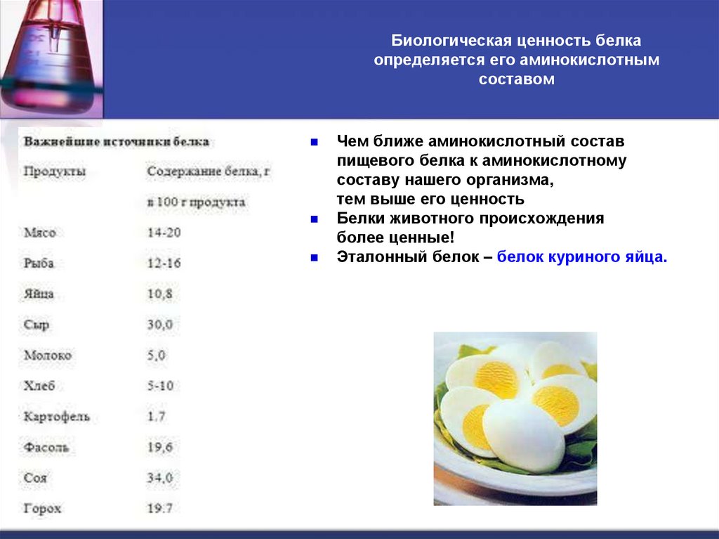 Биологическая ценность белка определяется его аминокислотным составом