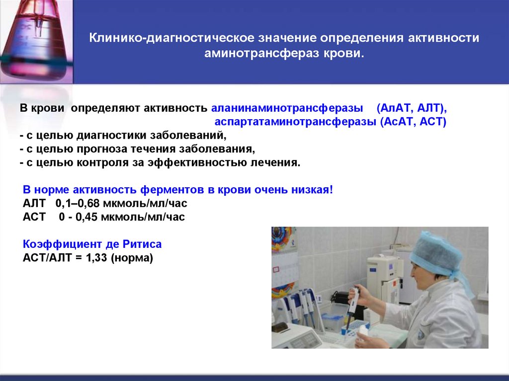 Клинико-диагностическое значение определения активности аминотрансфераз крови.