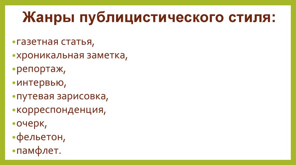Жанры публицистического стиля: