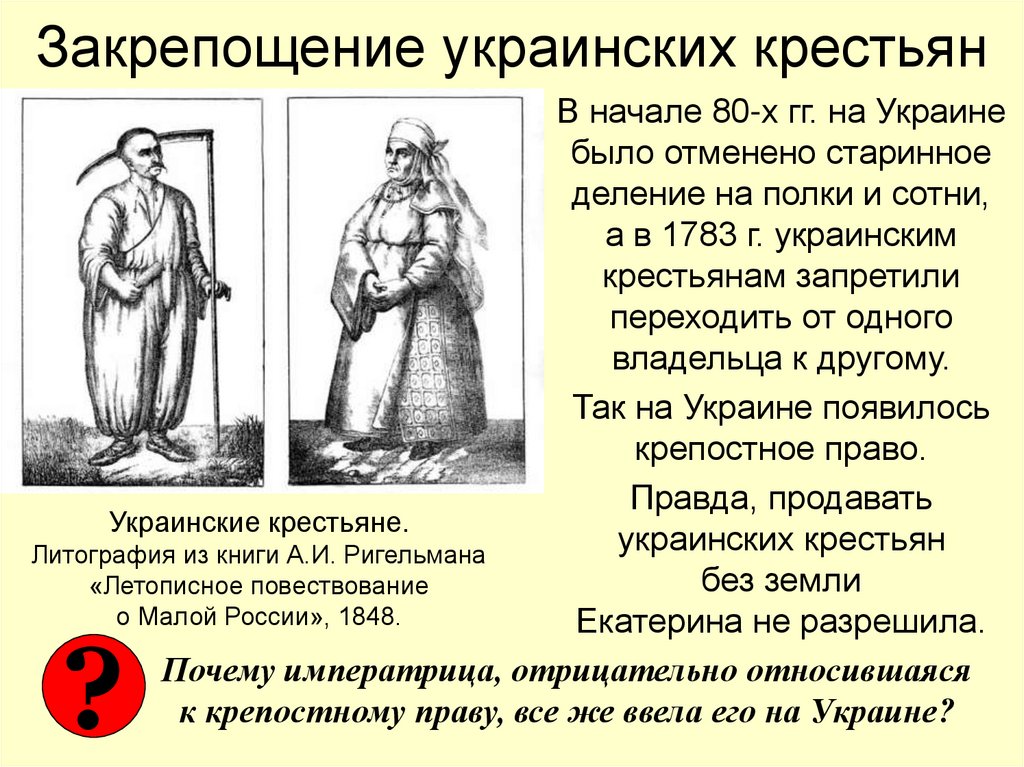 Закрепощение украинских крестьян