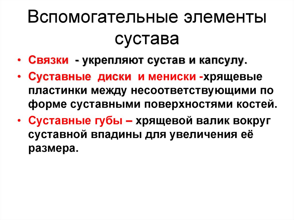 Вспомогательные элементы сустава