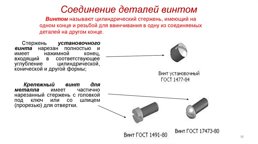 Соединение деталей винтом