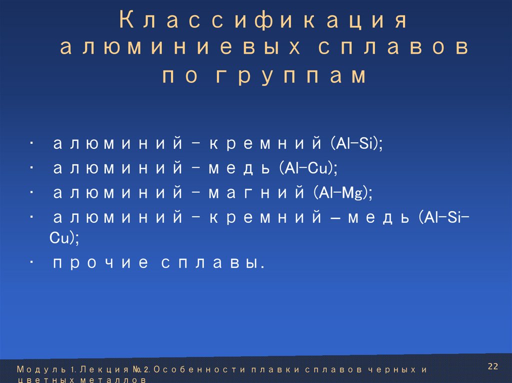 Классификация алюминиевых сплавов по группам