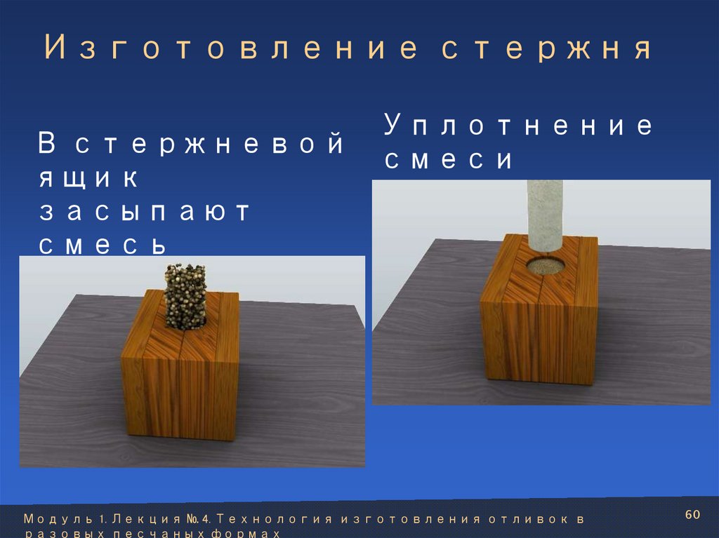 В стержневой ящик засыпают смесь