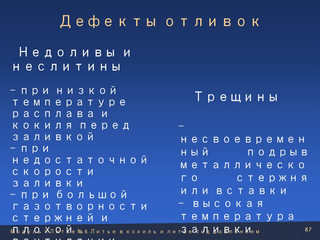 Дефекты отливок