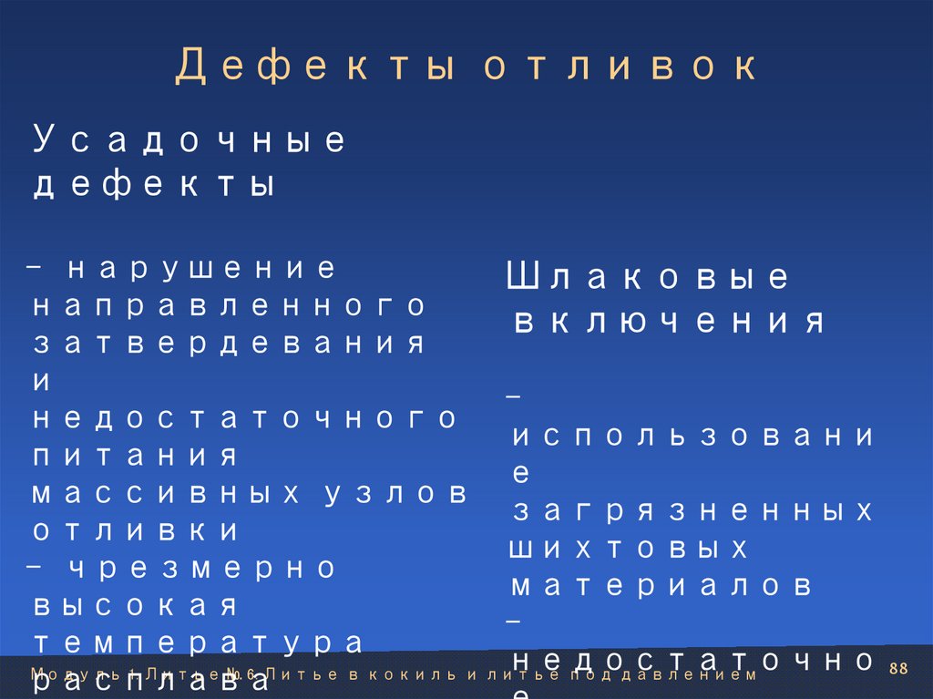 Дефекты отливок