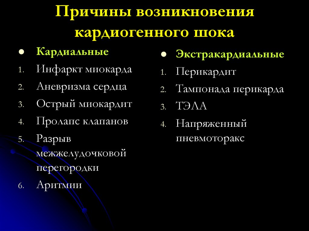 Причины возникновения кардиогенного шока