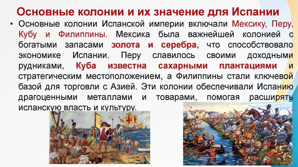 Основные колонии и их значение для Испании