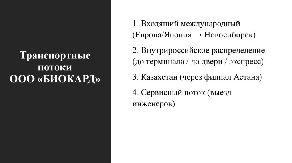 Транспортные потоки ООО «БИОКАРД»