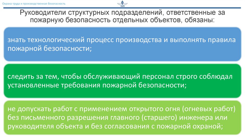 Руководители структурных подразделений, ответственные за пожарную безопасность отдельных объектов, обязаны: