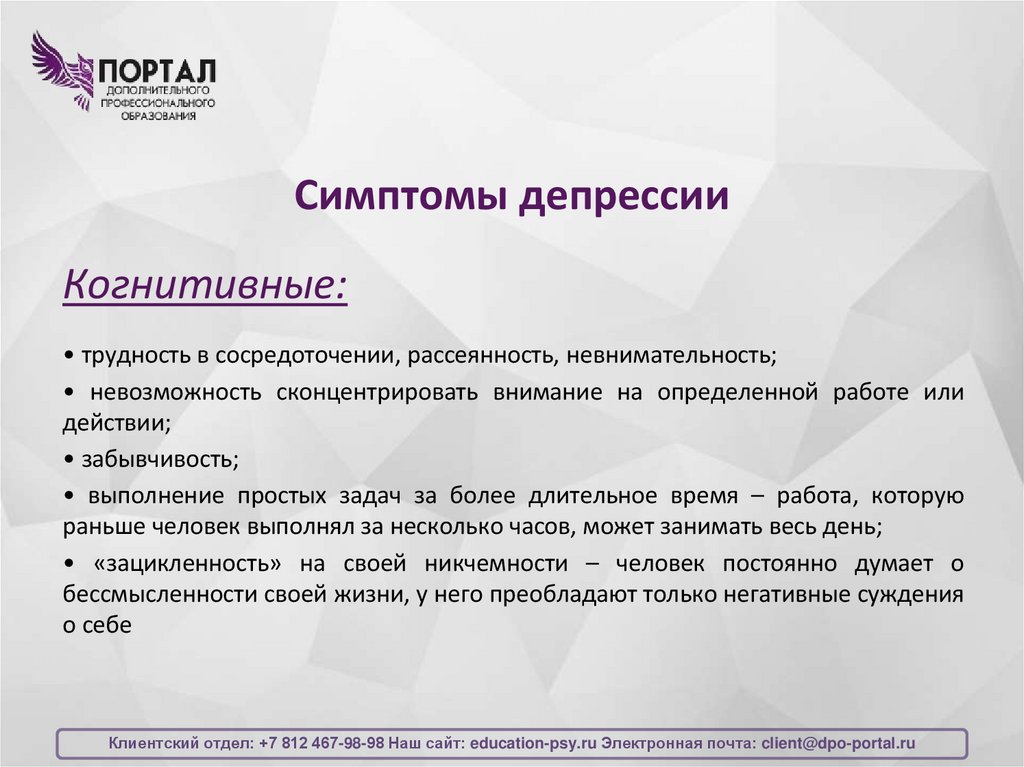 Симптомы депрессии