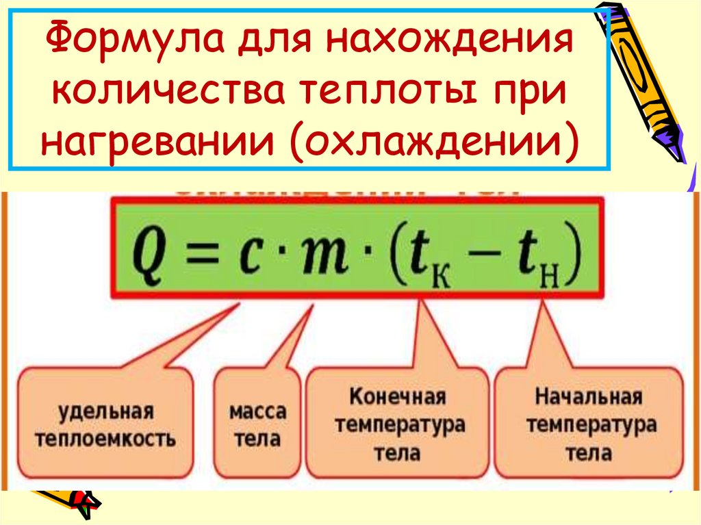 Формула для нахождения количества теплоты при нагревании (охлаждении)