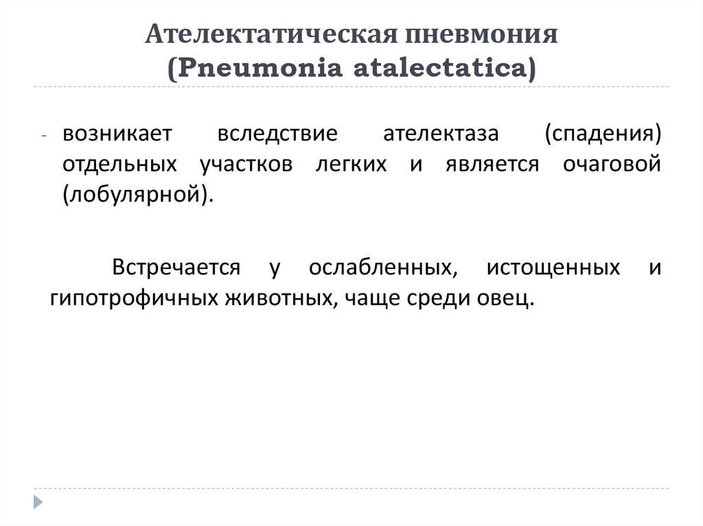 Ателектатическая пневмония (Pneumonia atalectatica)