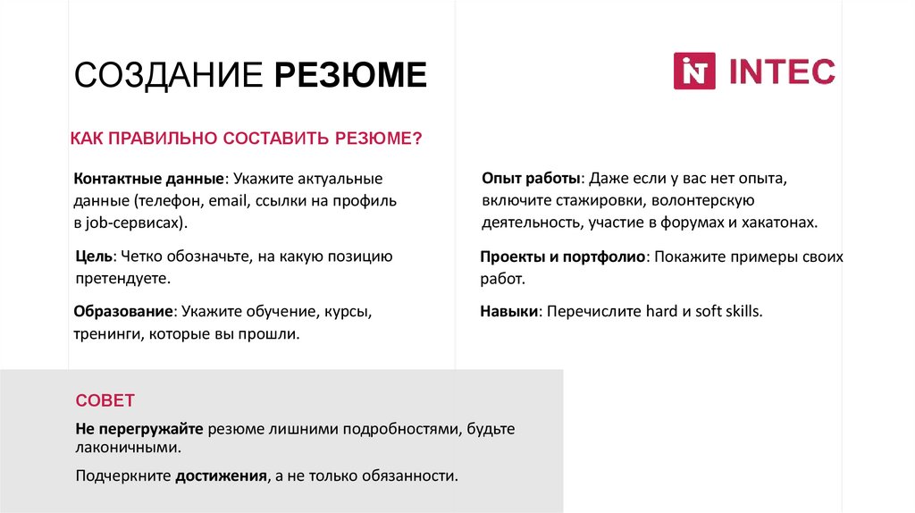 СОЗДАНИЕ РЕЗЮМЕ