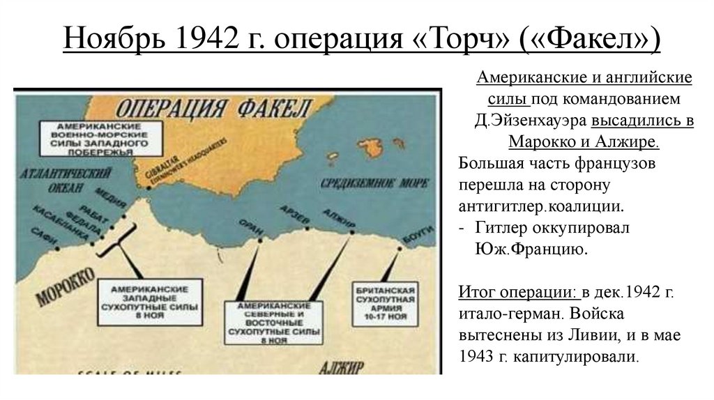 Ноябрь 1942 г. операция «Торч» («Факел»)