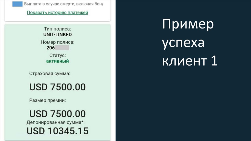 Пример успеха клиент 1