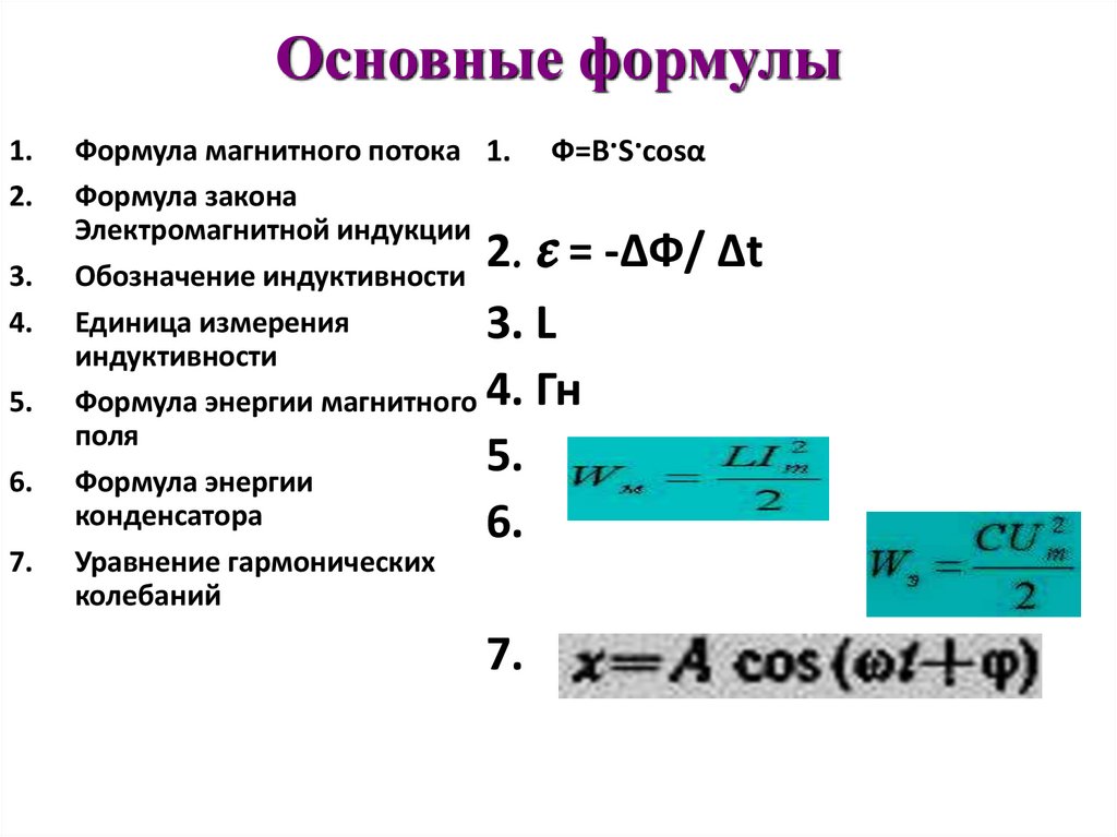 Основные формулы