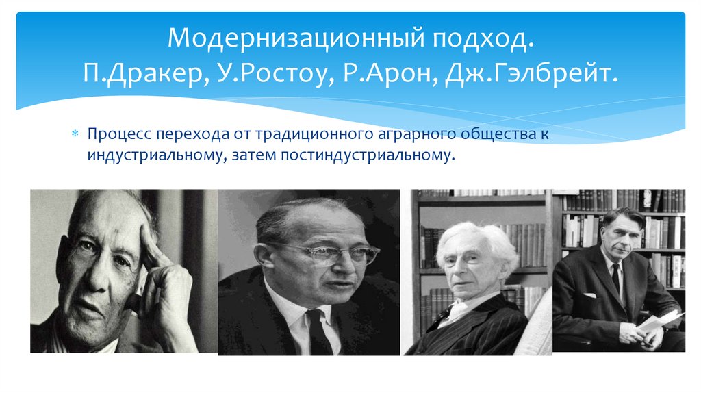 Модернизационный подход. П.Дракер, У.Ростоу, Р.Арон, Дж.Гэлбрейт.