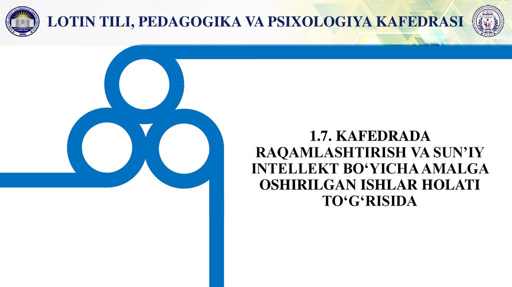 1.7. KAFEDRADA RAQAMLASHTIRISH VA SUN’IY INTELLEKT BO‘YICHA AMALGA OSHIRILGAN ISHLAR HOLATI TOʻGʻRISIDA