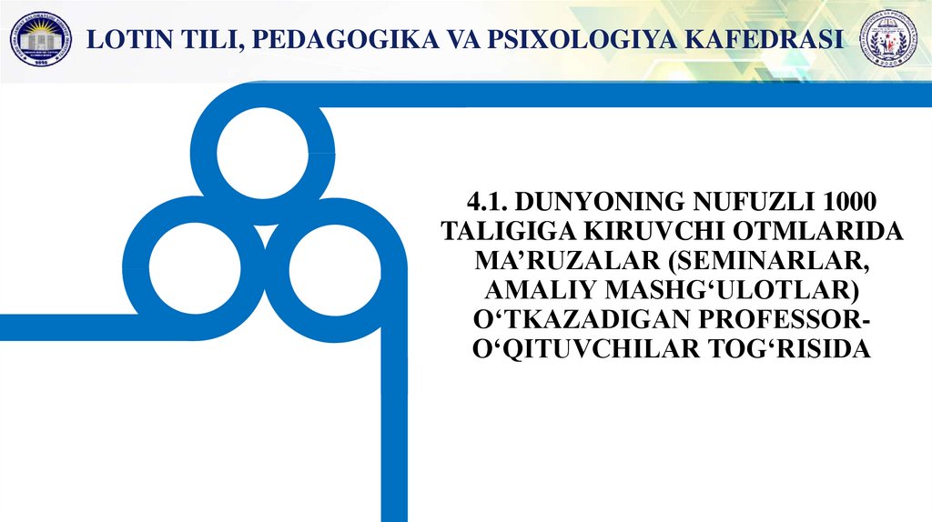 4.1. DUNYONING NUFUZLI 1000 TALIGIGA KIRUVCHI OTMLARIDA MA’RUZALAR (SEMINARLAR, AMALIY MASHG‘ULOTLAR) O‘TKAZADIGAN