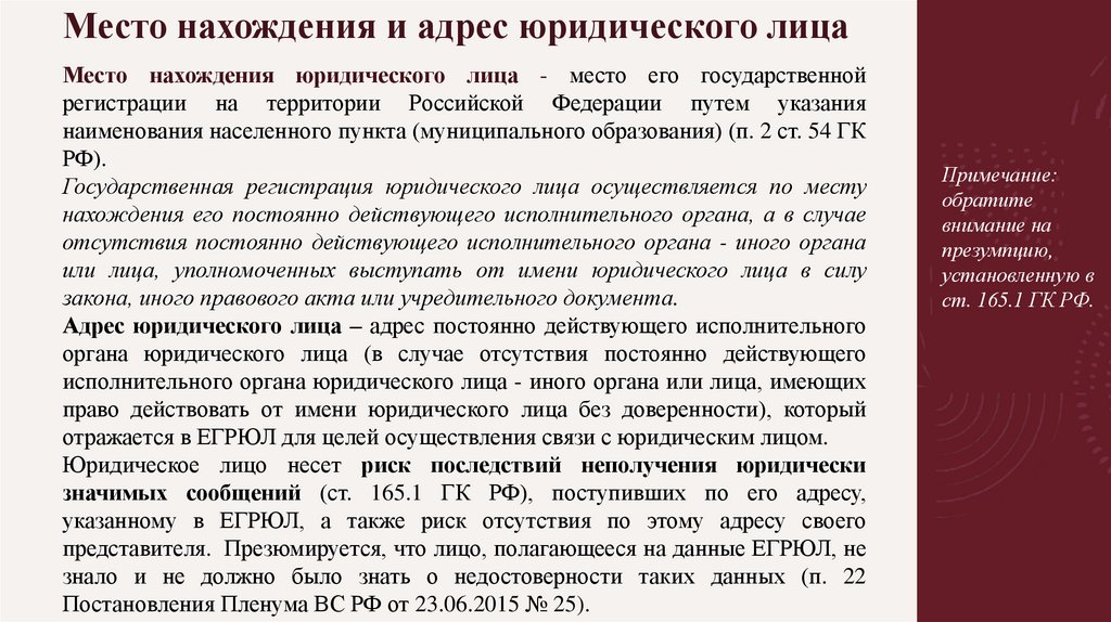 Место нахождения и адрес юридического лица