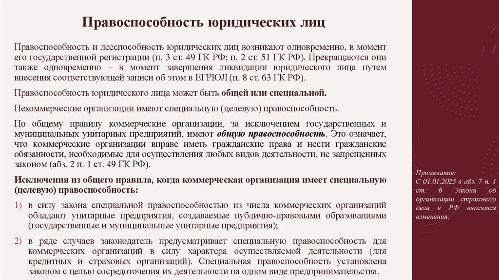 Правоспособность юридических лиц