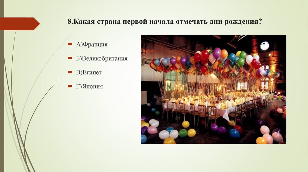 8.Какая страна первой начала отмечать дни рождения?