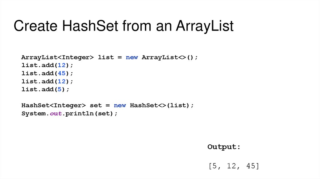 Create HashSet from an ArrayList