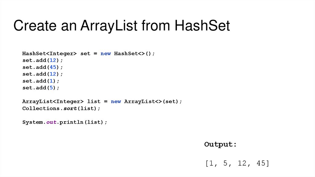 Create an ArrayList from HashSet
