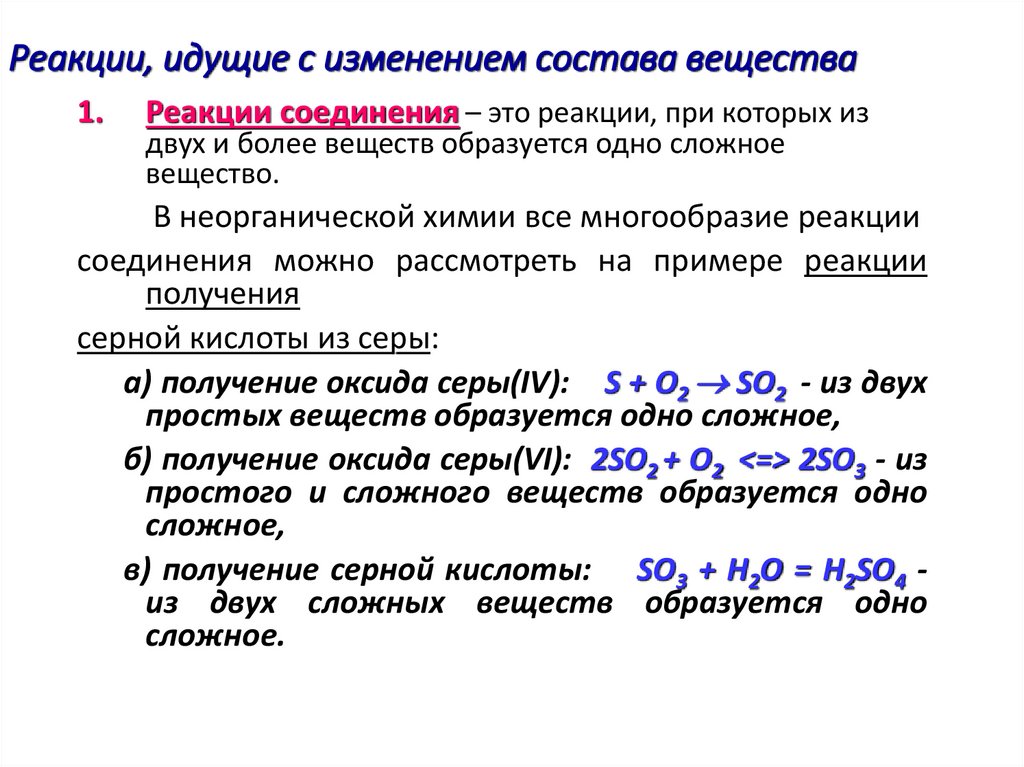 Реакции, идущие с изменением состава вещества