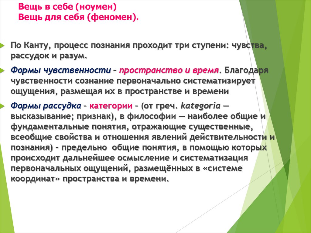 Вещь в себе (ноумен) Вещь для себя (феномен).