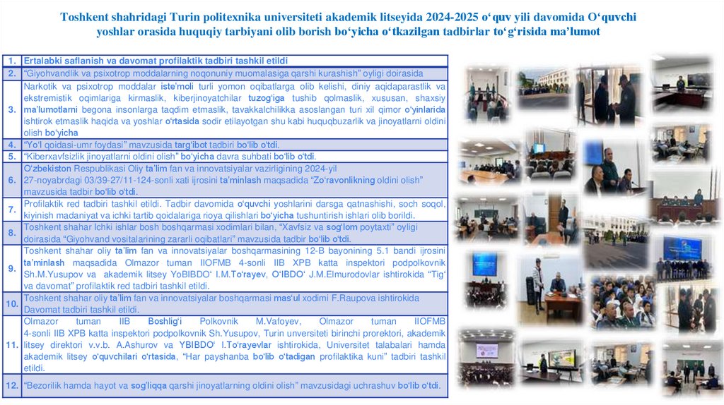 Toshkent shahridagi Turin politexnika universiteti akademik litseyida 2024-2025 o‘quv yili davomida O‘quvchi yoshlar orasida