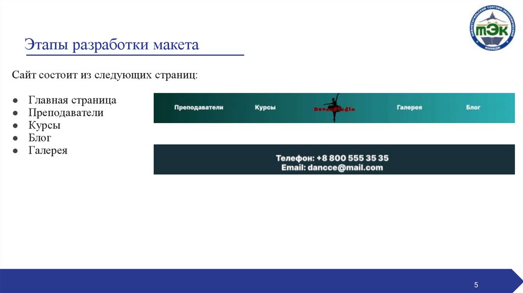 Этапы разработки макета