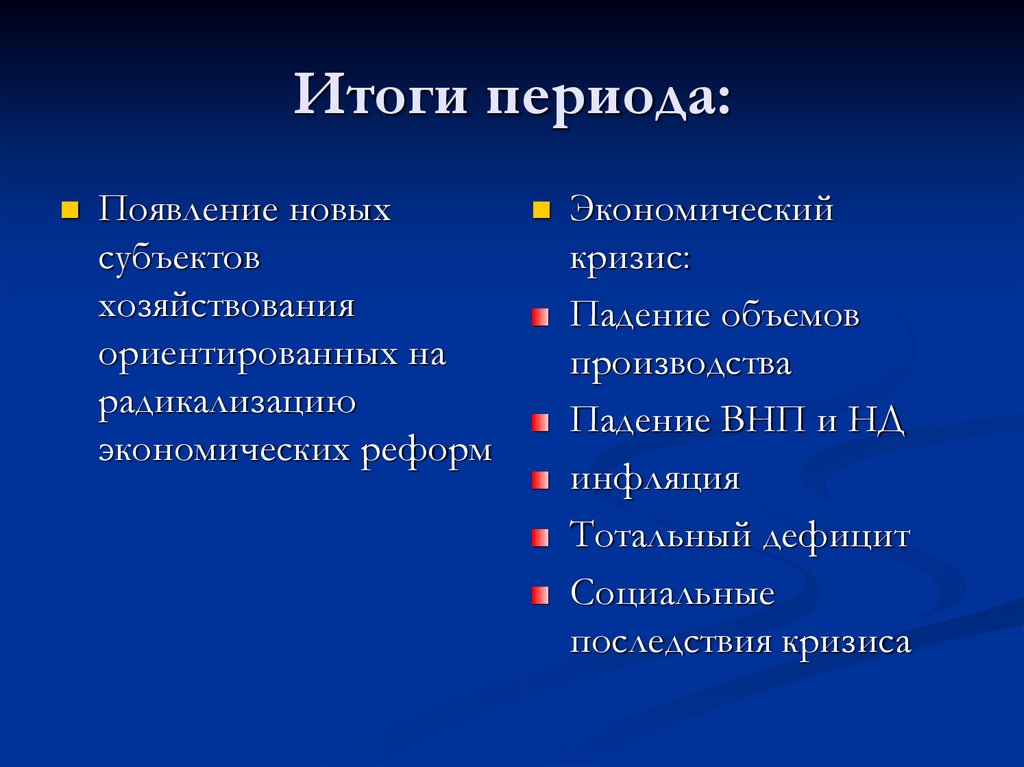 Итоги периода: