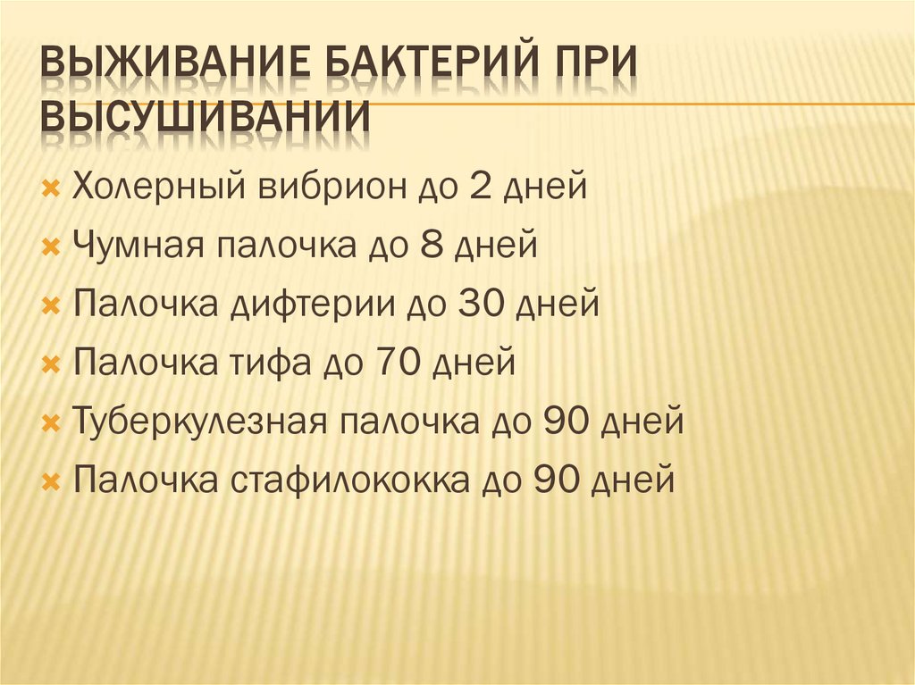 Выживание бактерий при высушивании