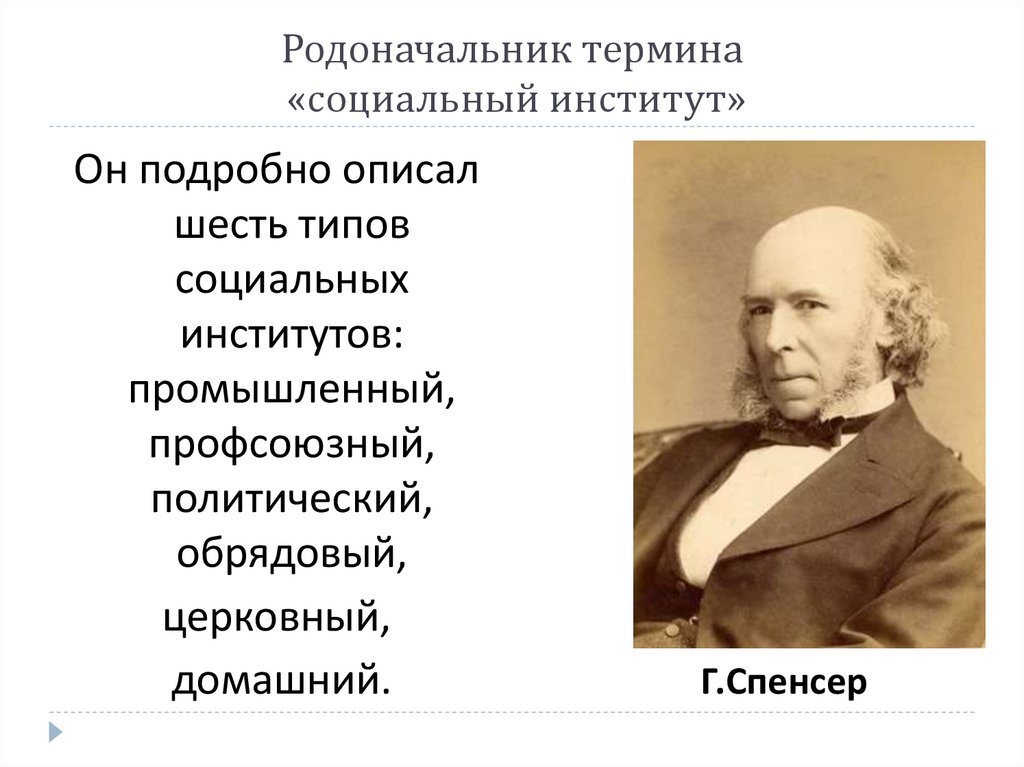 Родоначальник термина «социальный институт»