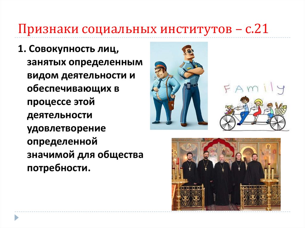 Признаки социальных институтов – с.21